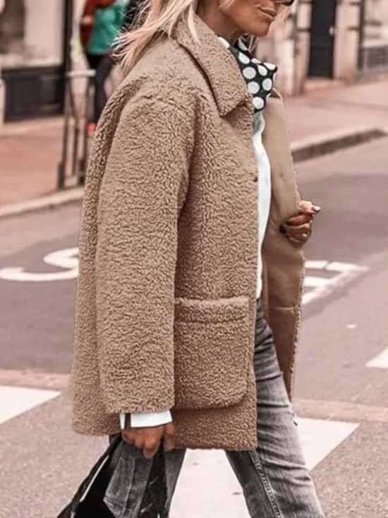 🆕 Women's Winter Faux Fur Coats Long Sleeve Lapel Button Down Pockets Fleece - Picture 4 of 7